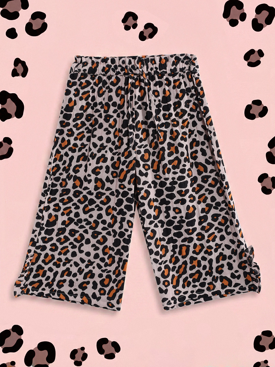 mothercare Girls Animal Skin Printed Pure Cotton Wide Leg Trousers