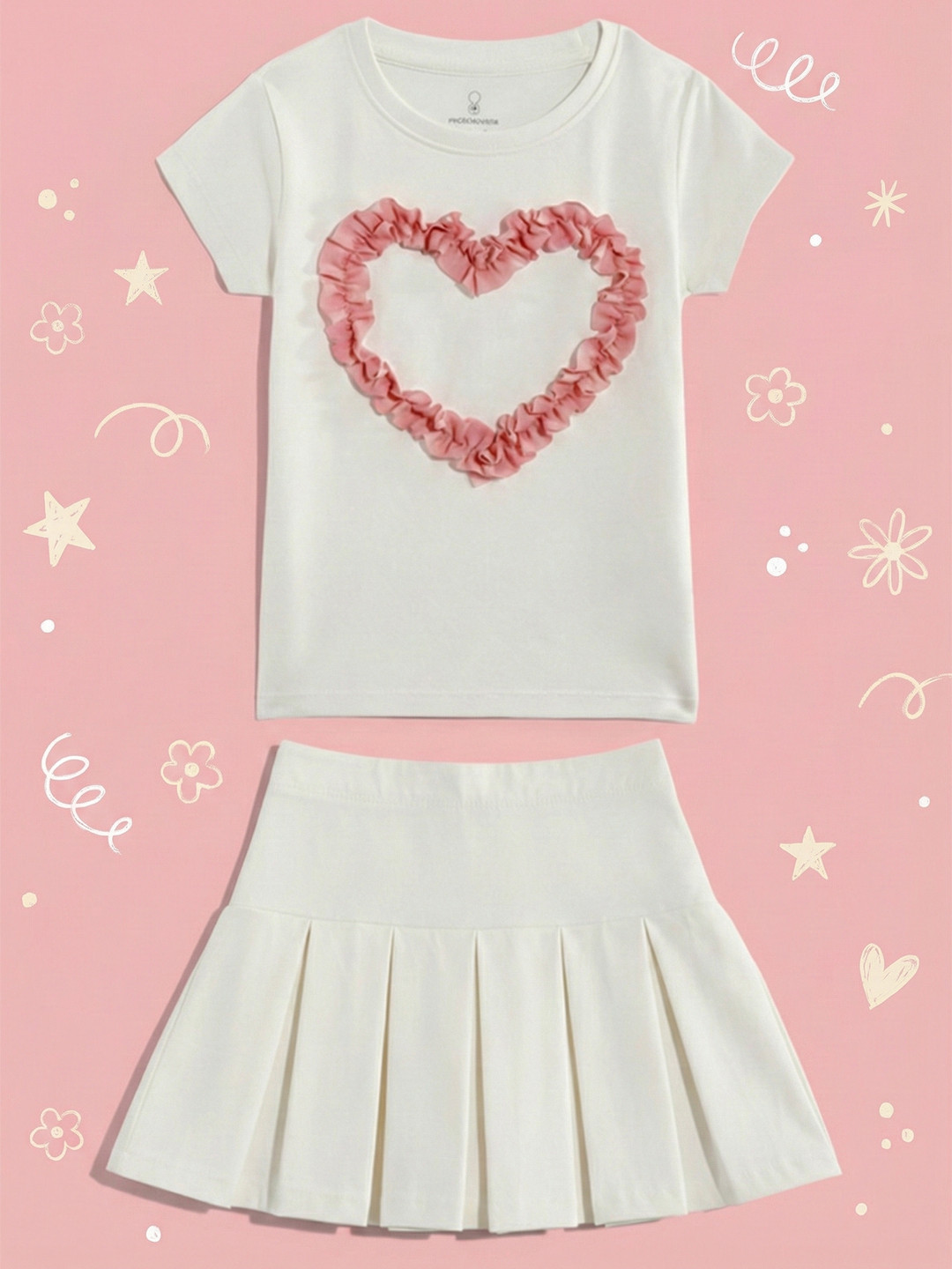 mothercare Girls Heart Self Design Top with Pleated Skirt