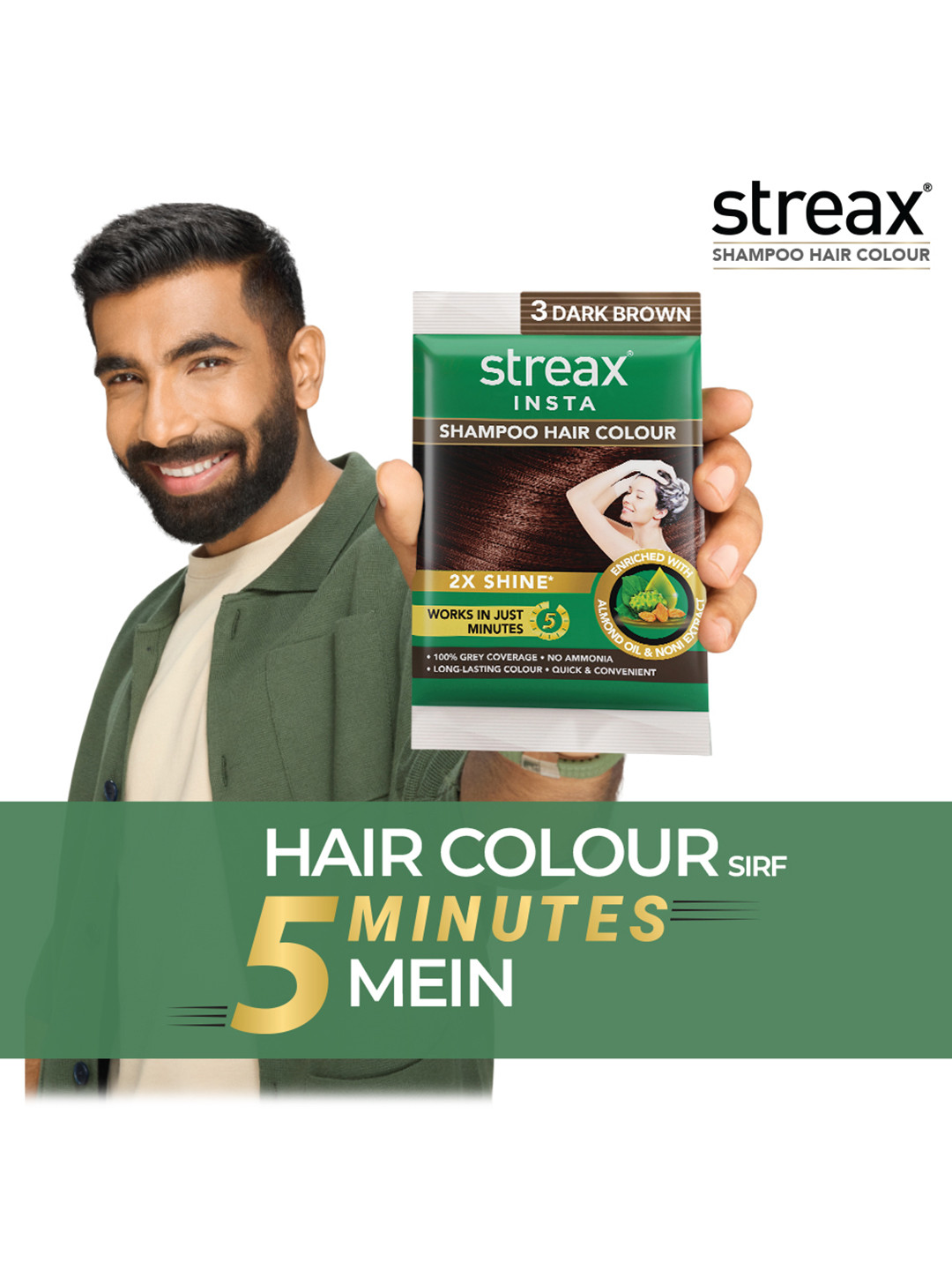 Streax Unisex Set of 5 Insta Shampoo Hair Colour 125ml - Dark Brown