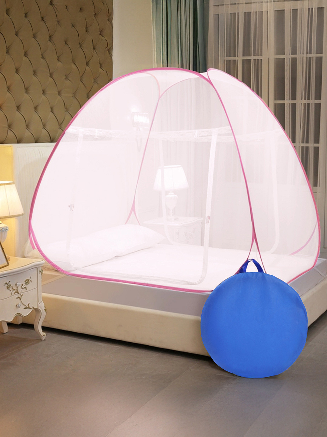 Moca By Monte Carlo White & Pink Super Queen Size Mosquito Net