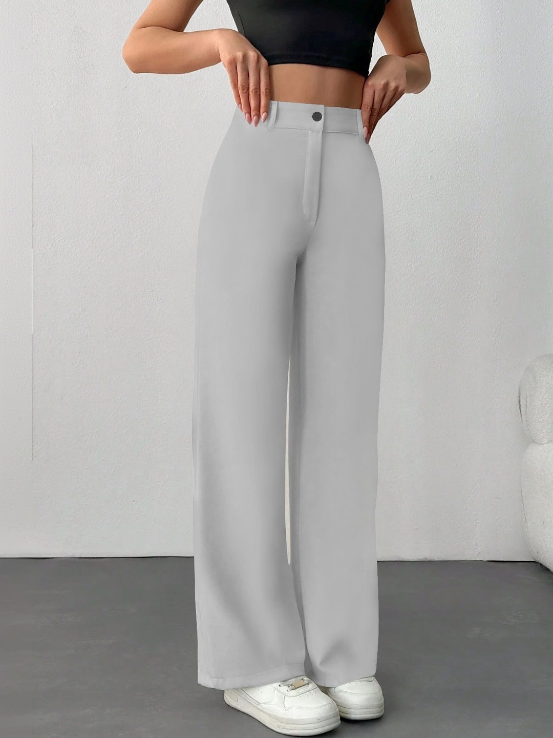 CREZYVEZY Women High-Rise Wrinkle Free Trousers