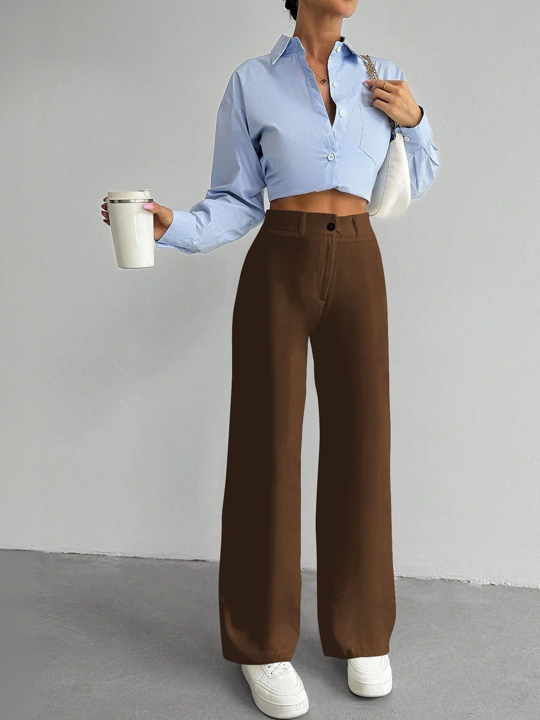 CREZYVEZY Women High-Rise Wrinkle Free Trousers