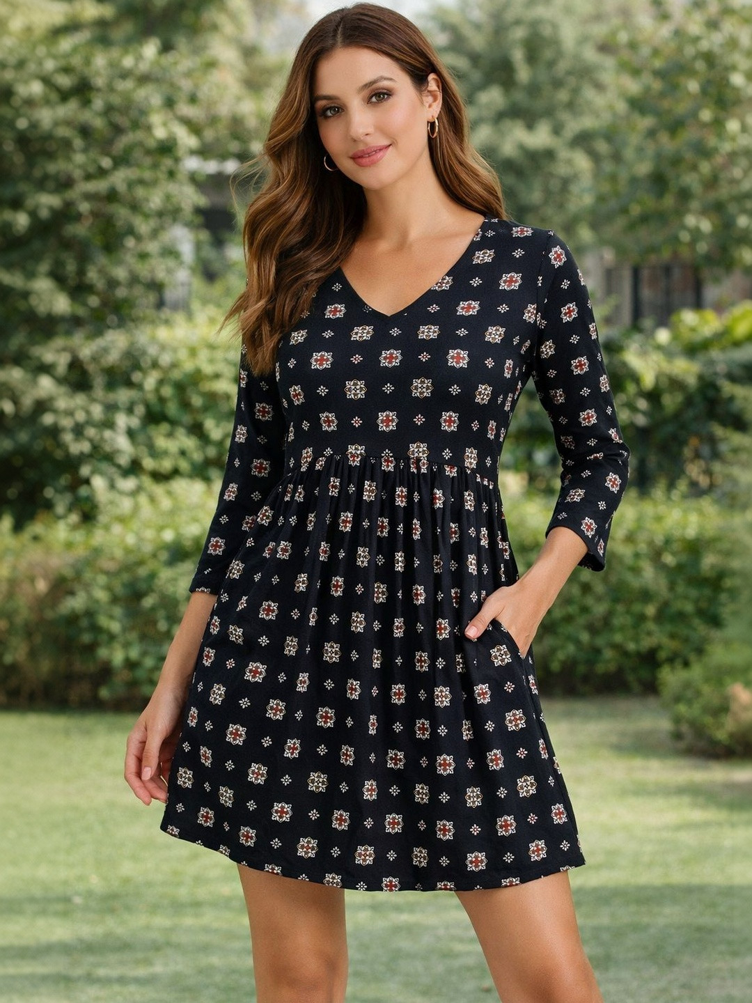 ZARISTAA Print Crepe A-Line Mini Dress