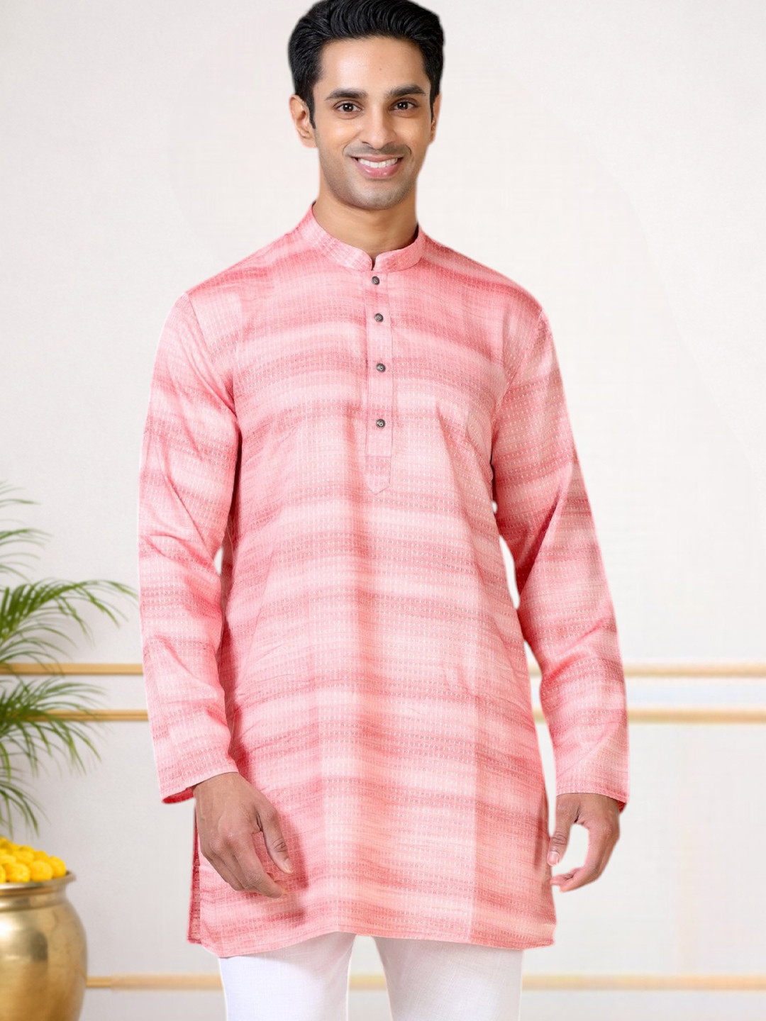 TATTVA Woven Design Mandarin Collar Straight Kurta