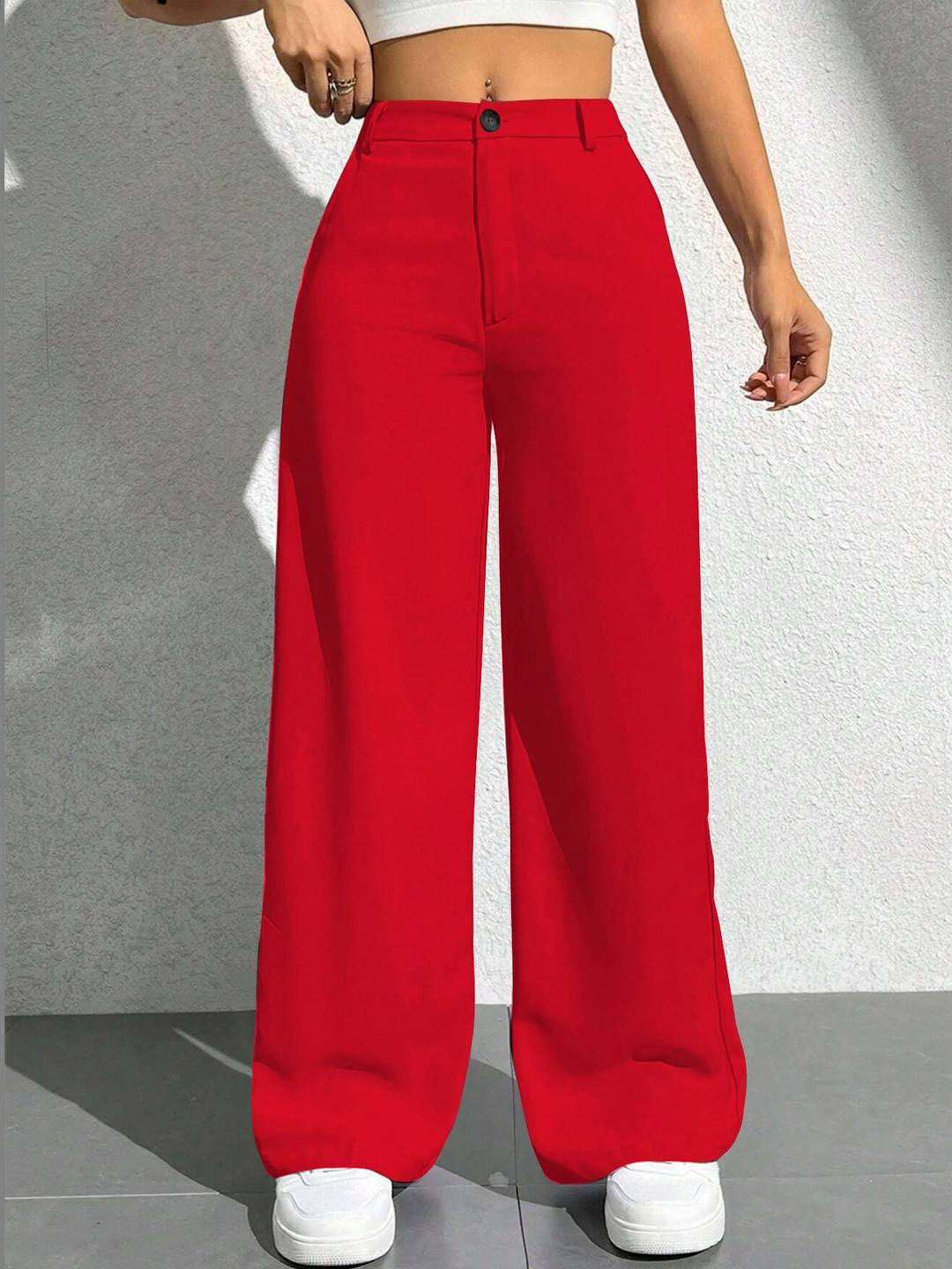 CREZYVEZY Women High-Rise Wrinkle Free Trousers