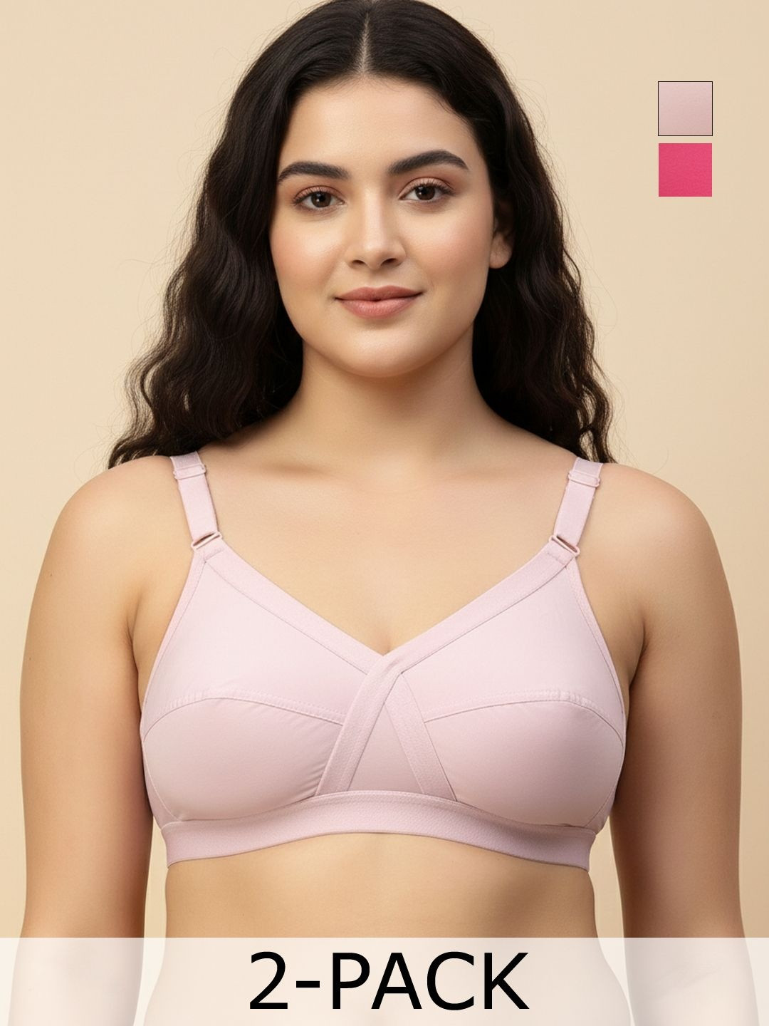 Floret Pack of 2 Solid Full Coverage Wirefree & Non-Padded Cotton Crossfit Everyday Bra