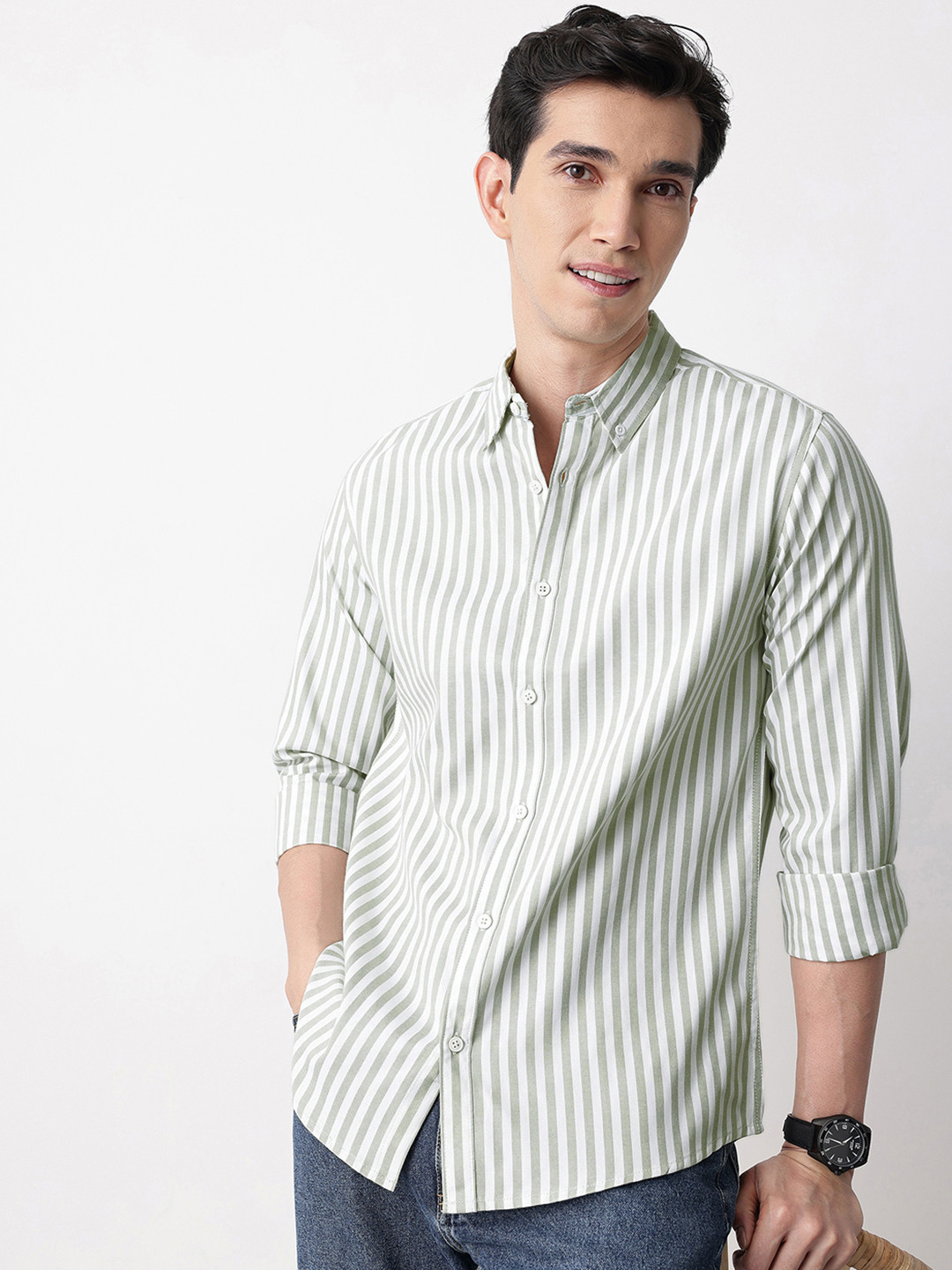Mast & Harbour Button-Down Collar Striped Casual Shirt