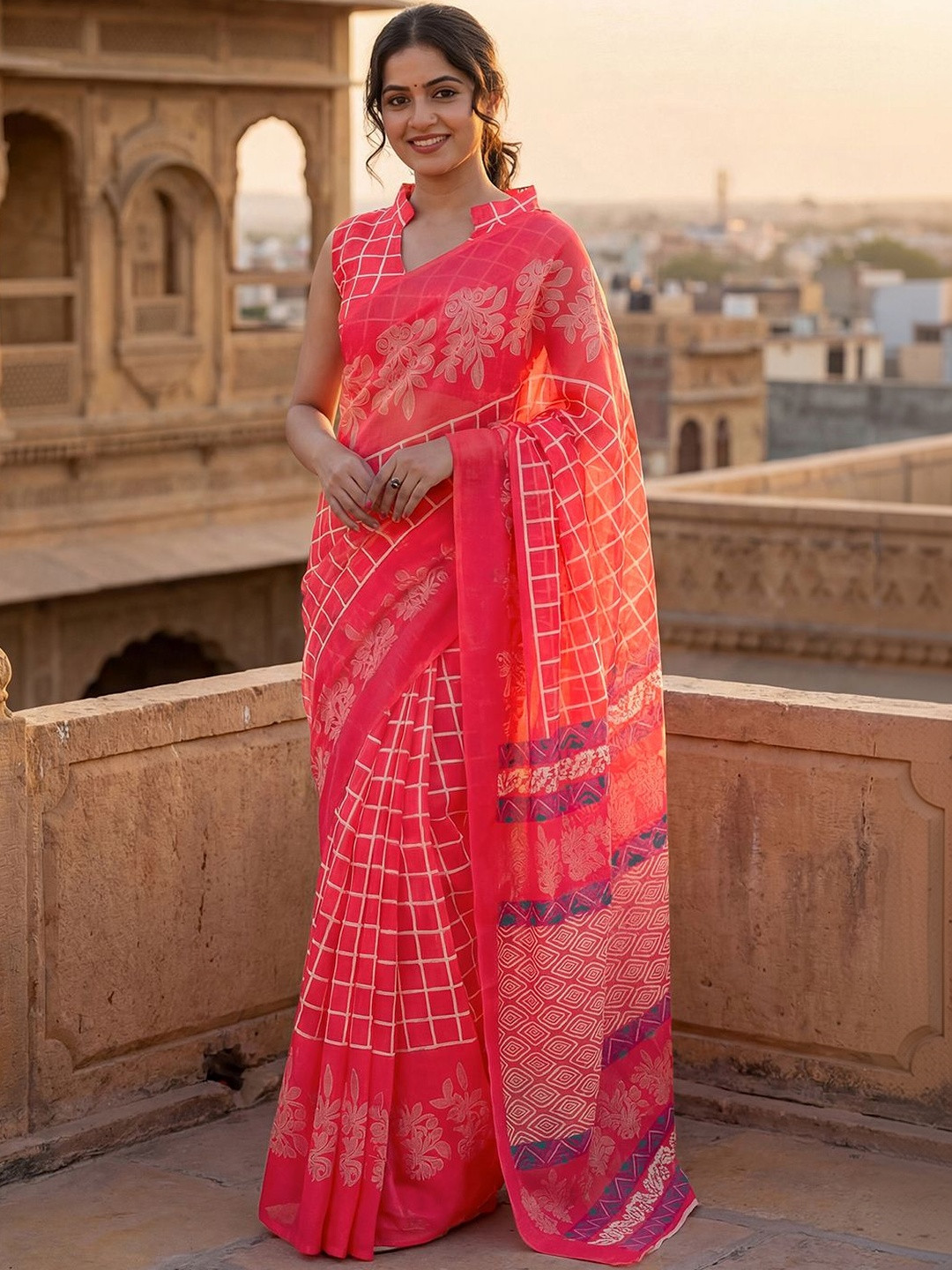 Mitera Floral Linen Blend Designer Saree