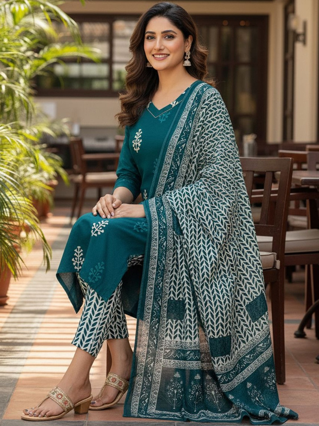 PITRIS Women Ethnic Motifs Printed Regular Kurta with Trousers & With Dupatta