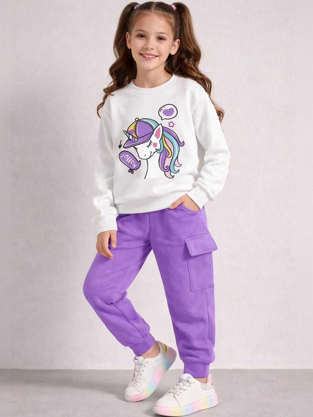Dhanoo fashion Girls Typography Printed Round Neck T-shirt With Trousers