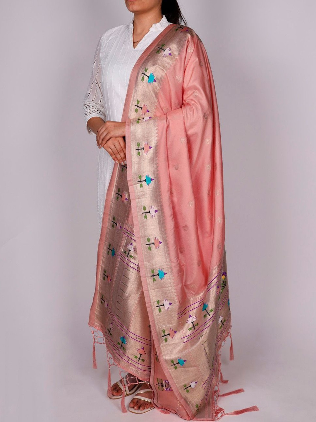 LOOKNBOOK ART Ethnic Motifs Woven Design Dupatta with Zari