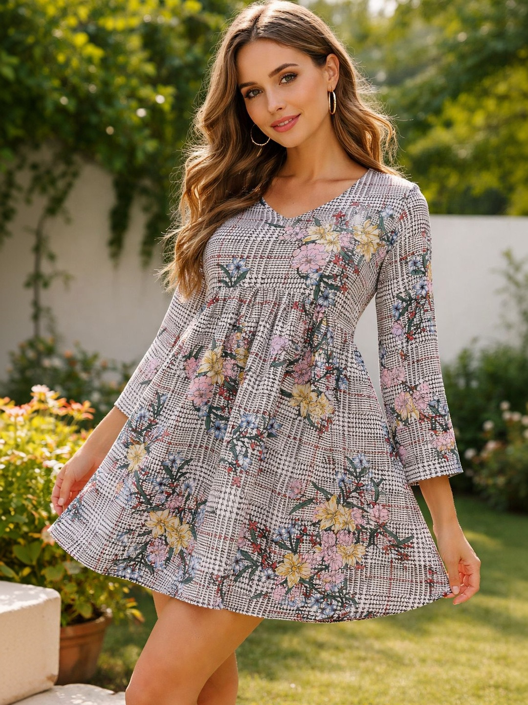 ZARISTAA Floral Print Georgette A-Line Dress