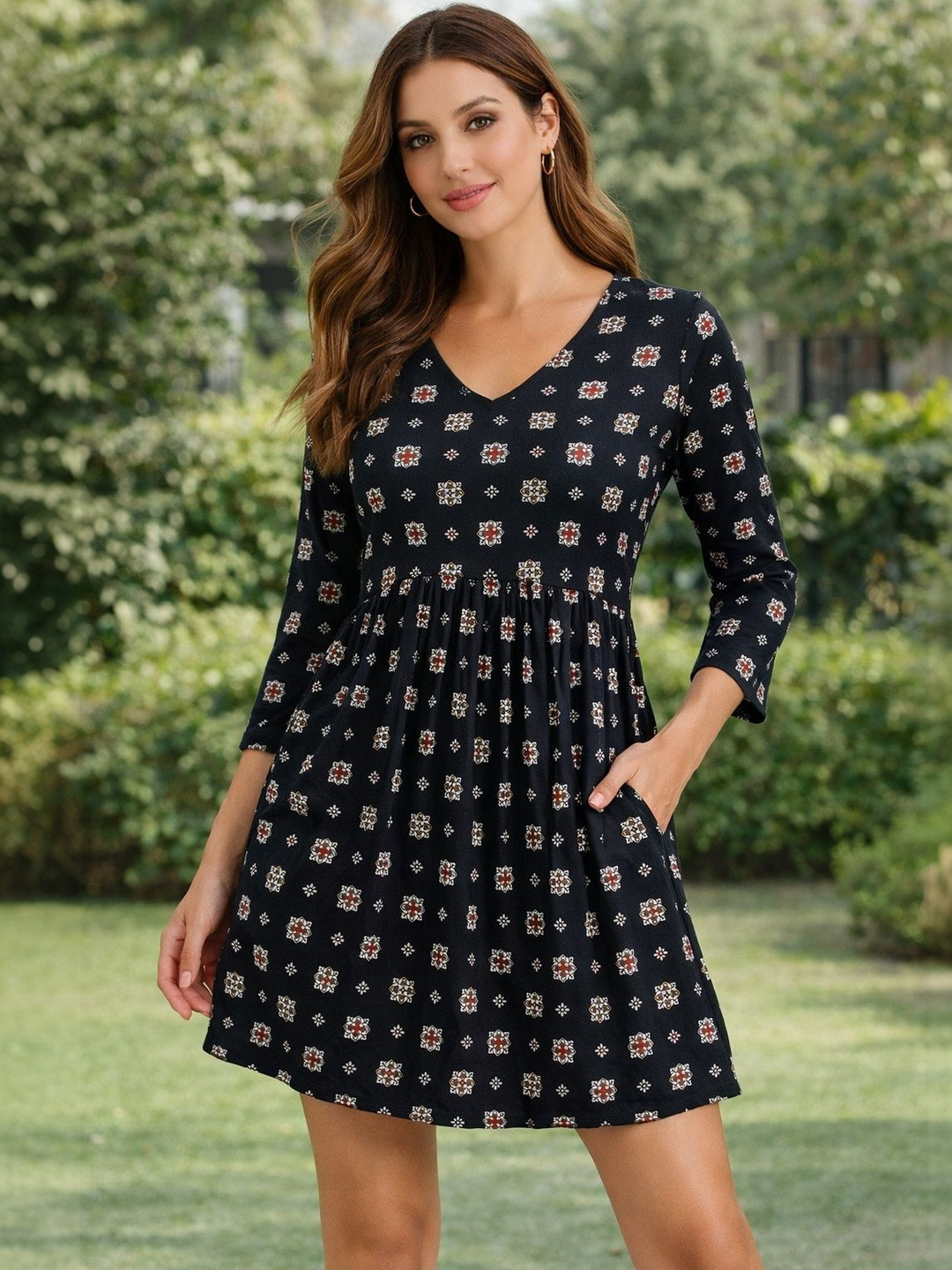 ZARISTAA Print Crepe A-Line Mini Dress