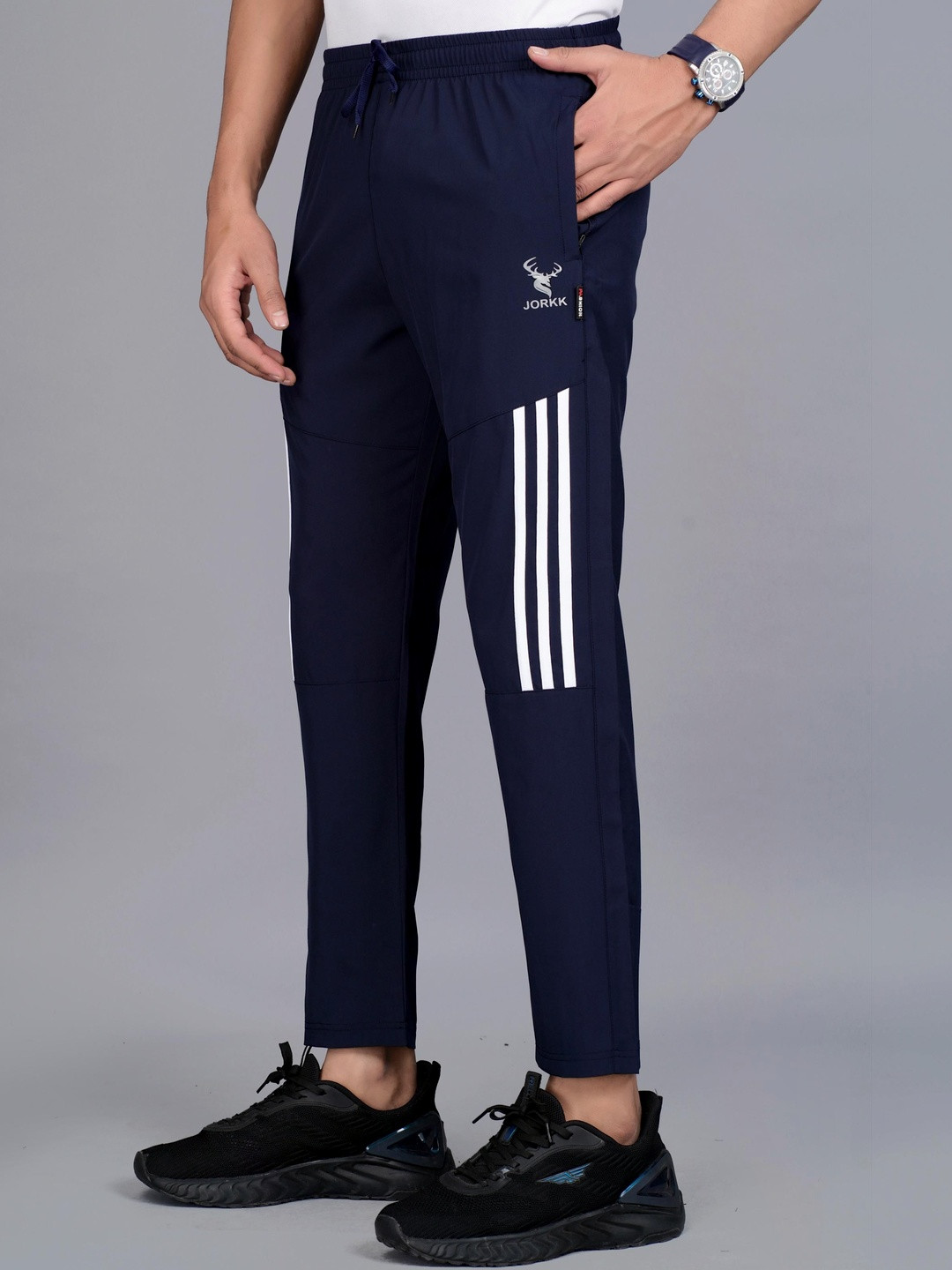 JORKK Men Striped Mid-Rise Track Pants