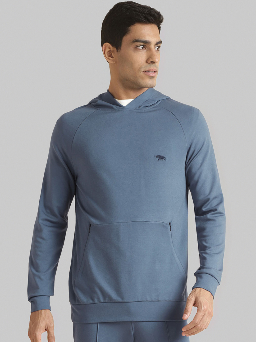 Andamen Blue Hooded Raglan Sleeves Sweatshirt