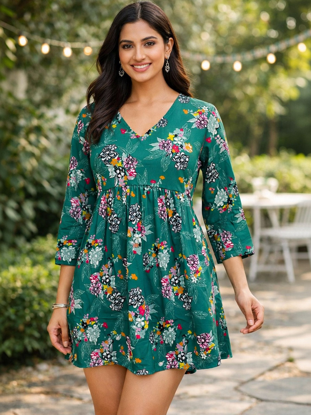 ZARISTAA Floral Print Crepe A-Line Dress
