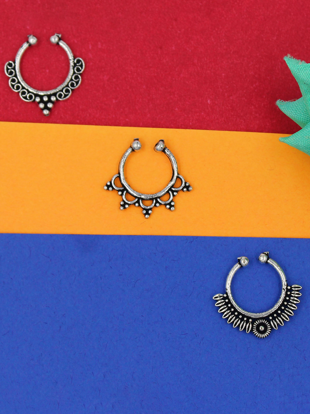 gurjari jewellers Silver-Plated Chained Nosepin