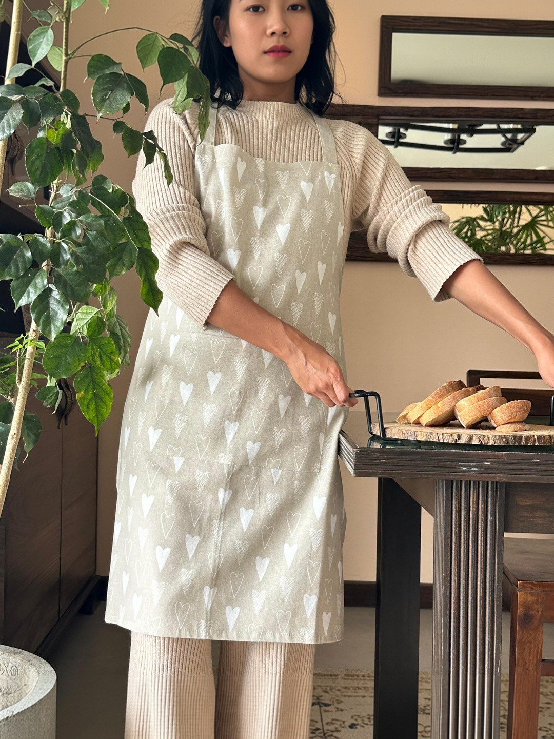 Oak & Lily Beige Coloured Printed Cotton Aprons