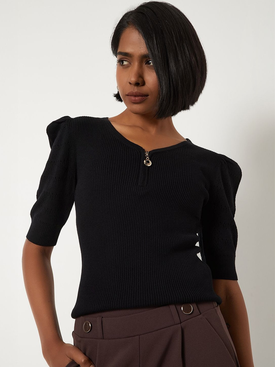 max Puff Sleeve Cotton Blend Top