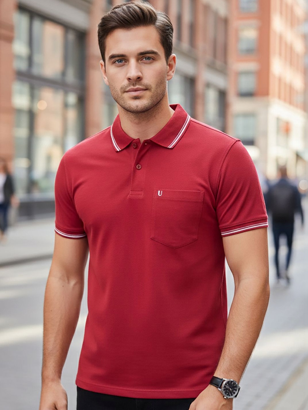 UNIBERRY JEANS Men Polo Collar Pockets T-shirt