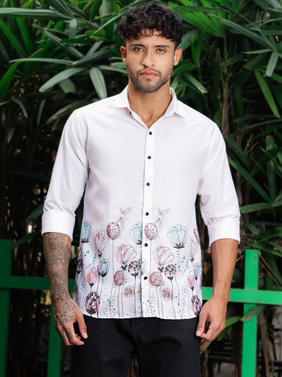 Vesido Men Classic Floral Printed Casual Shirt