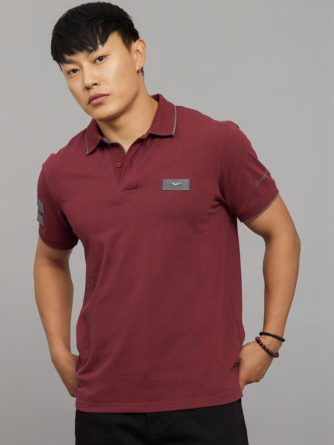 Rookies Men Polo Collar Pockets Slim Fit T-shirt
