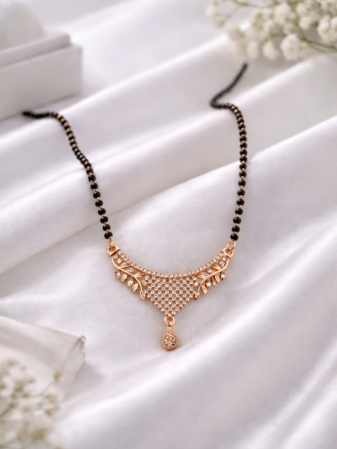 Zeviel Rose Gold-Plated Artificial Stones and Beads Mangalsutra