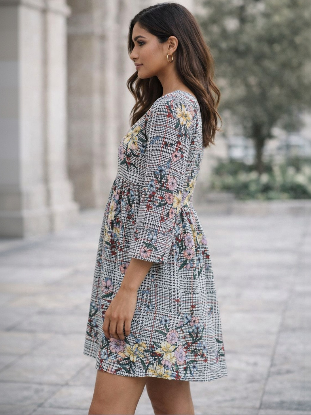 ZARISTAA Floral Print Georgette A-Line Mini Dress