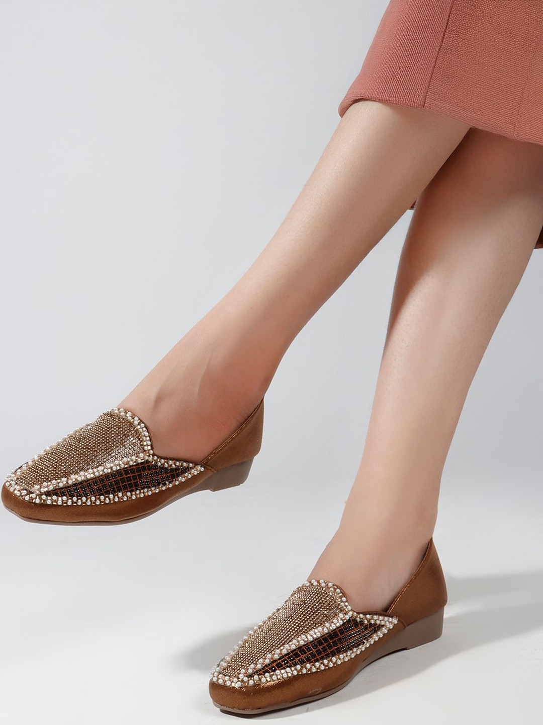 TRIKSY Embellished Square Toe Slip-On Ballerinas