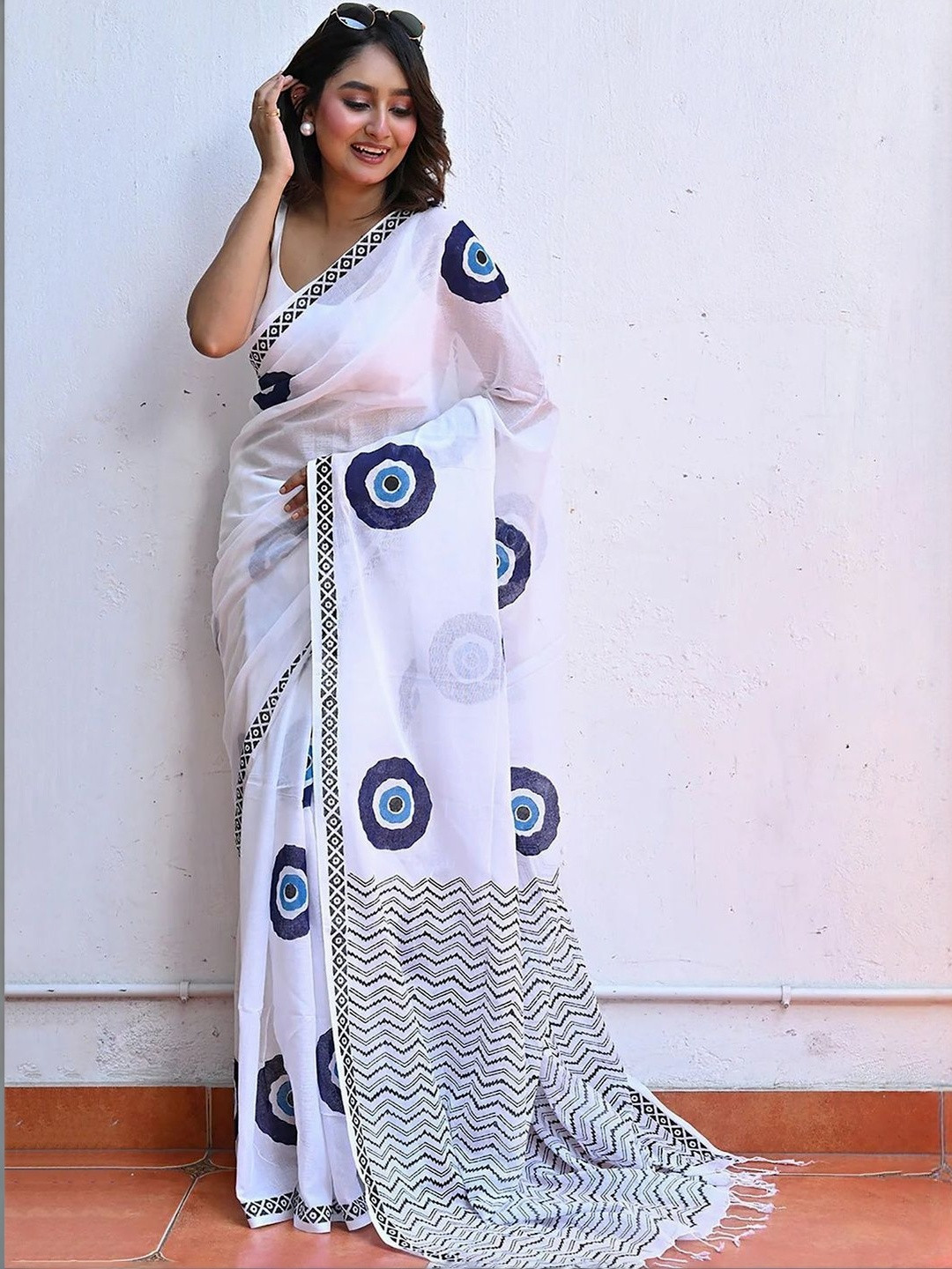 Moda Rapido Linen Blend Designer Block Print Saree
