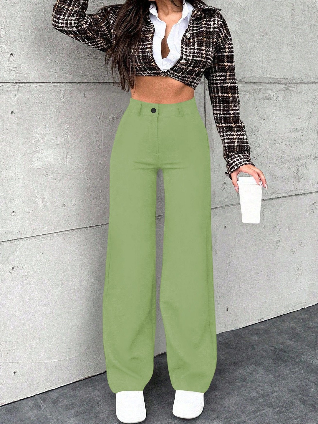 CREZYVEZY Women High-Rise Wrinkle Free Trousers