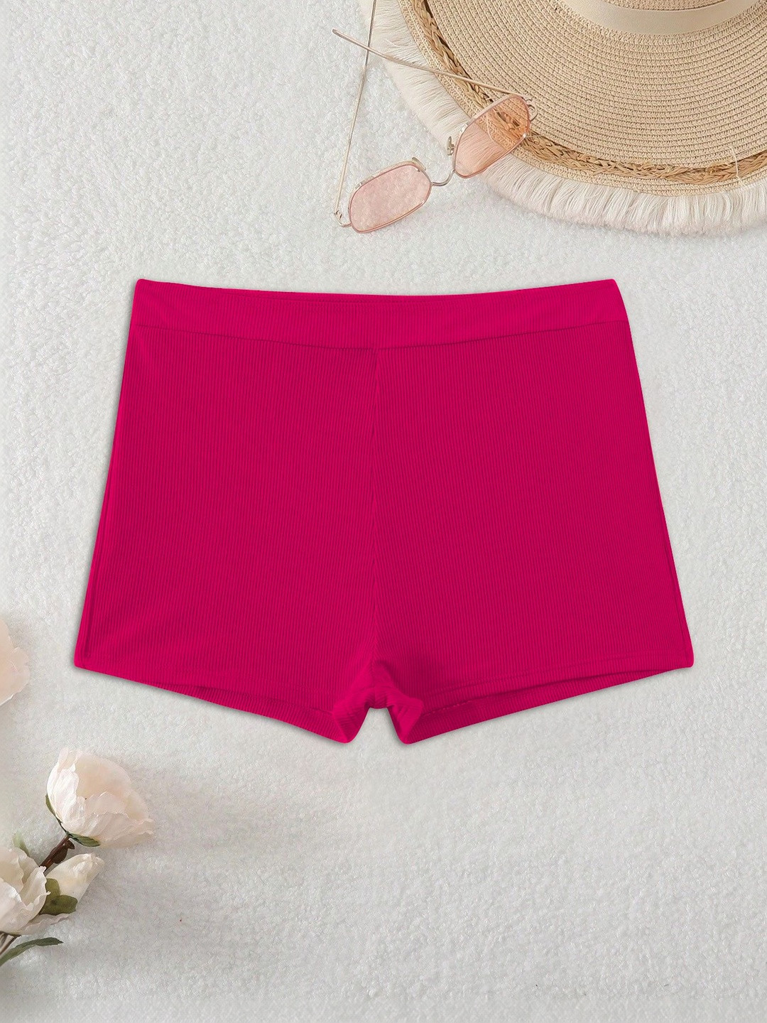 CREZYVEZY Solid Ribbed High-Rise Regular Fit Shorts