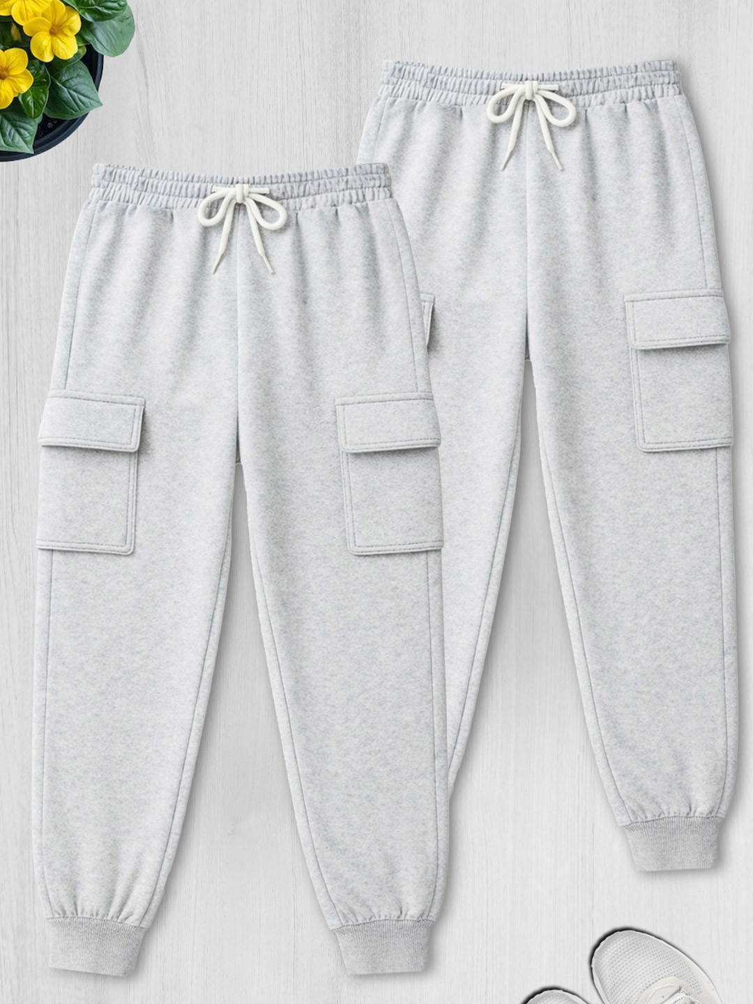 LITWAY Boys Pack Of 2 Cotton Mid-Rise Cargos