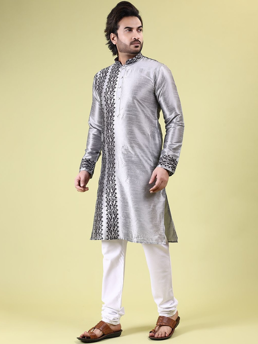 RANAK Men Block Printed Mandarin Collar Straight Kurta