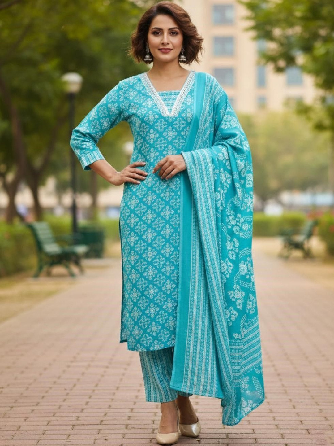 KALINI Women Ethnic Motifs Printed Regular Kurta with Trousers & With Dupatta