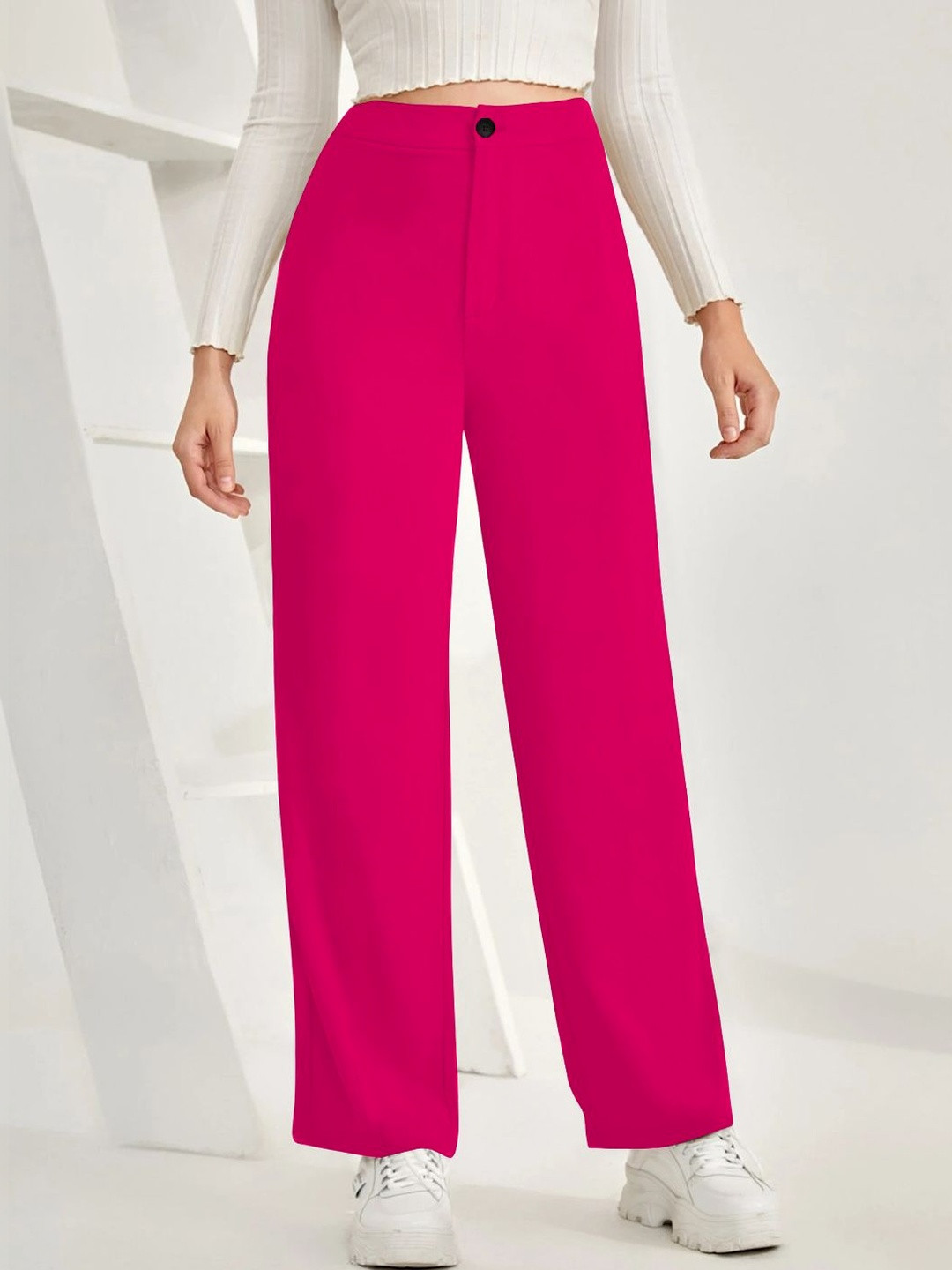CREZYVEZY Women High-Rise Wrinkle Free Trousers