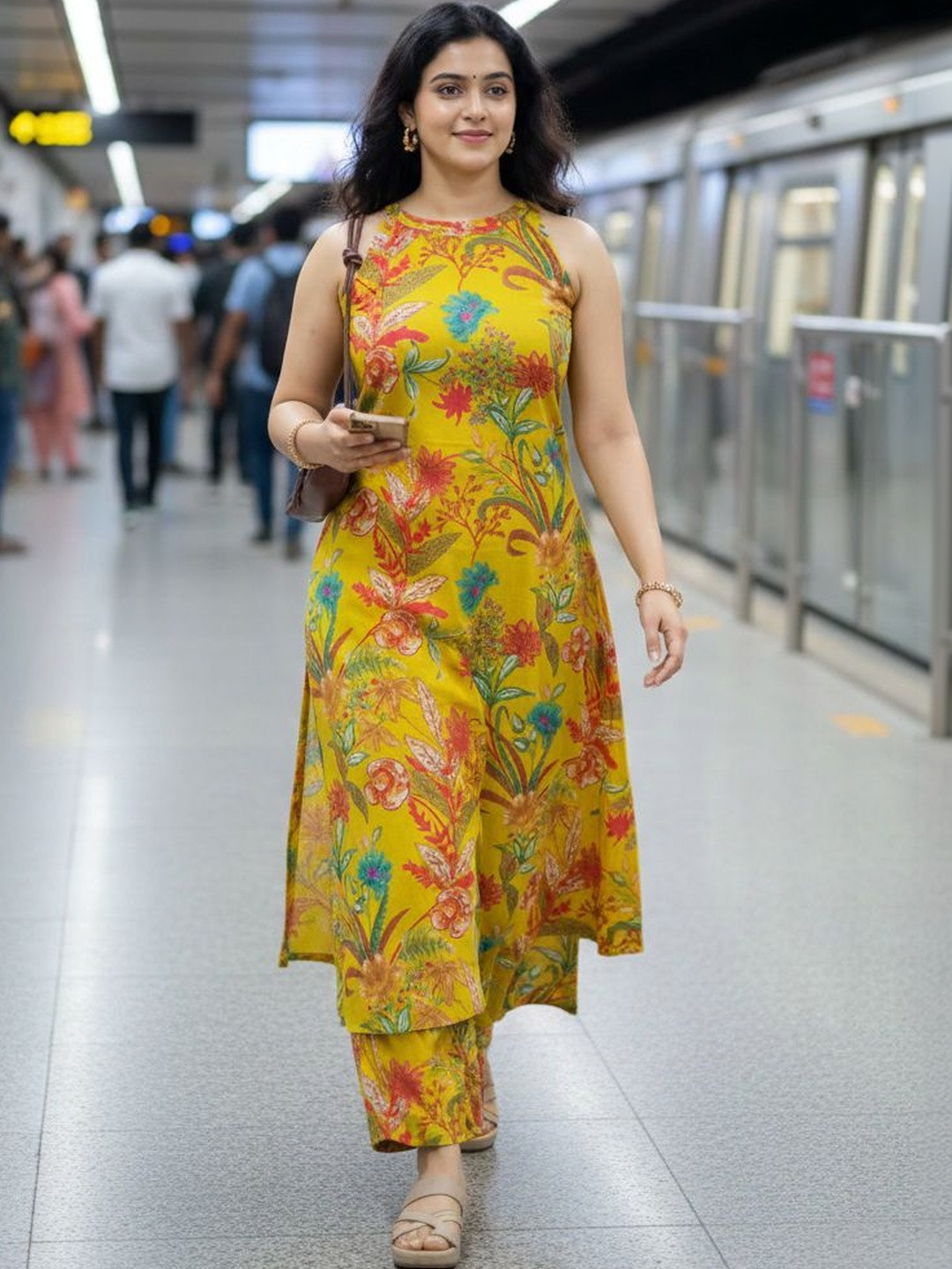 Keitra Women Floral Printed Regular Pure Cotton Kurta with Trousers