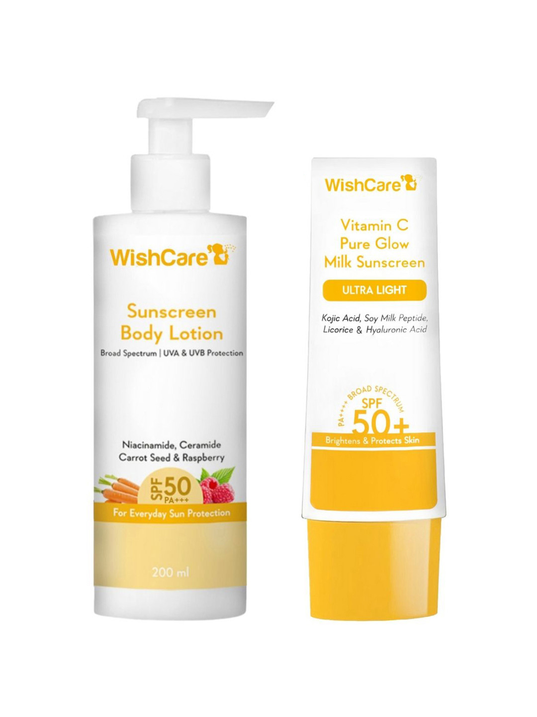 WishCare Set of Sunscreen Body Lotion 200ml & Vitamin C Pure Glow Milk Sunscreen 50ml