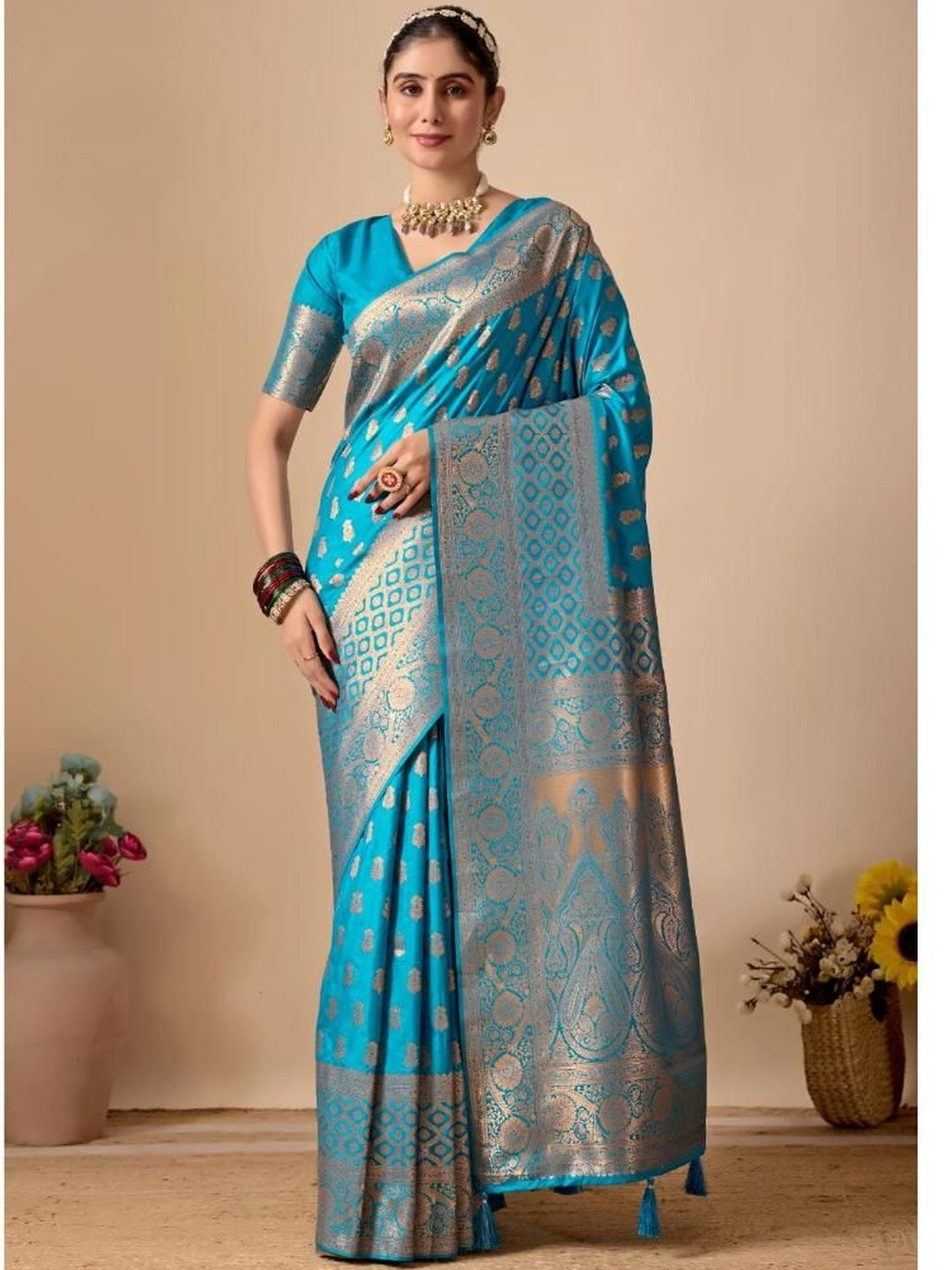 Kathavastra Ethnic Motifs Zari Art Silk Heavy Work Banarasi Saree