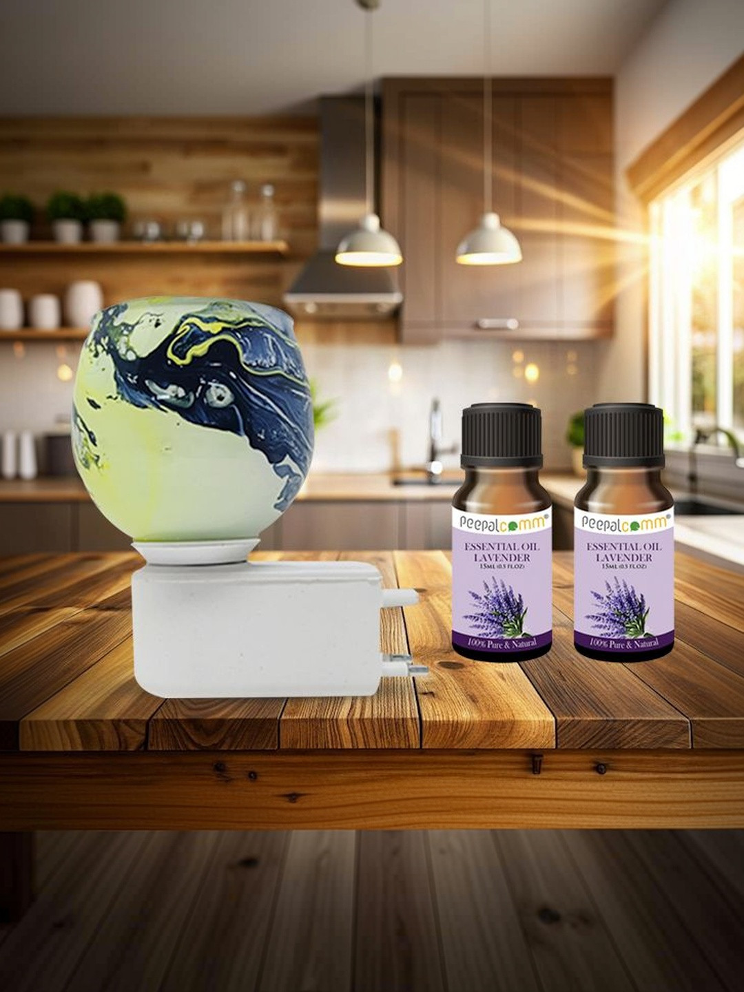PEEPALCOMM Blue & Green Printed Kapoor Dani Aroma Oil Diffusers With Aroma Oil