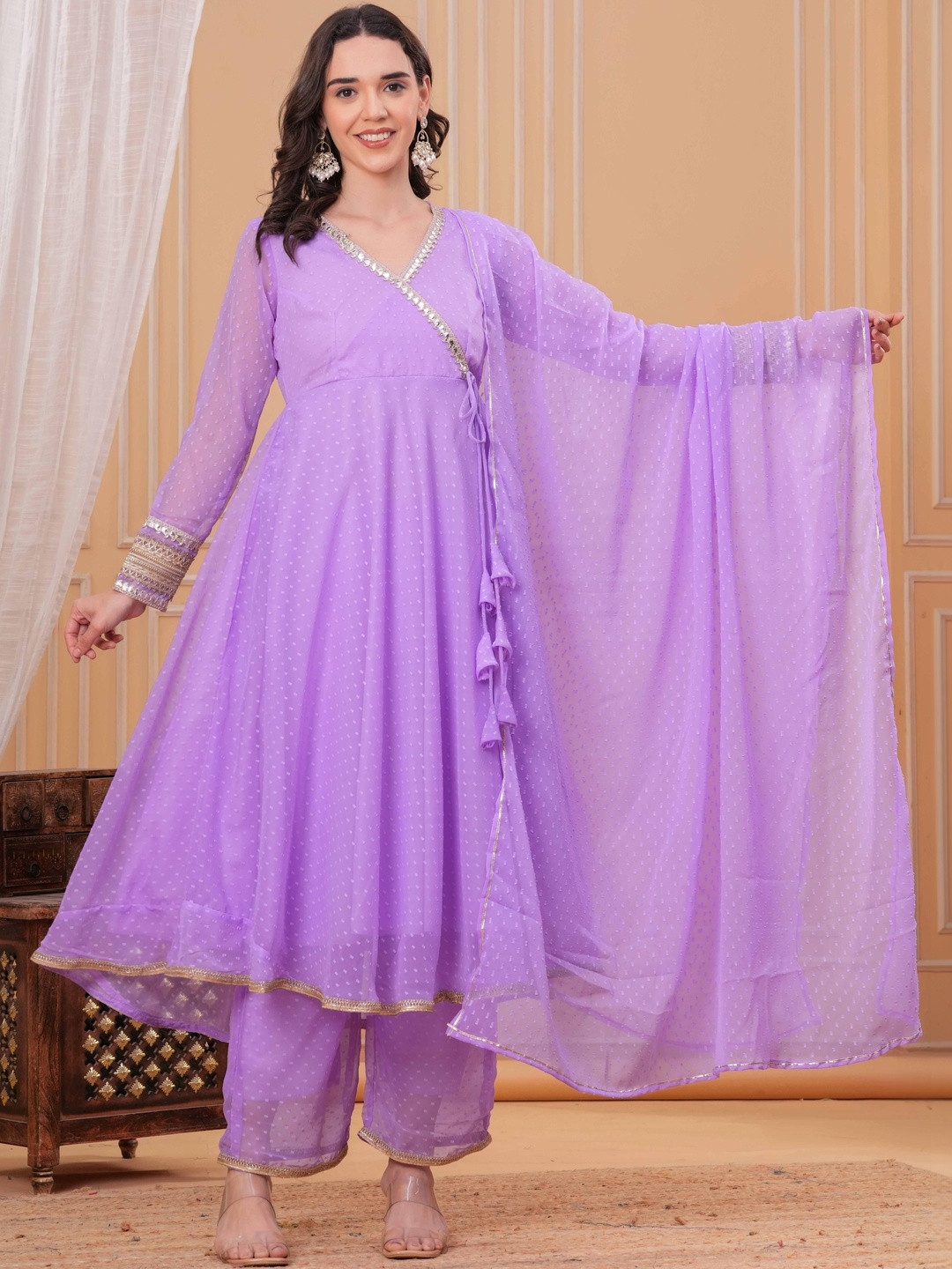 KALINI Women Ethnic Motifs Printed Angrakha Gotta Patti Kurta with Palazzos & With Dupatta
