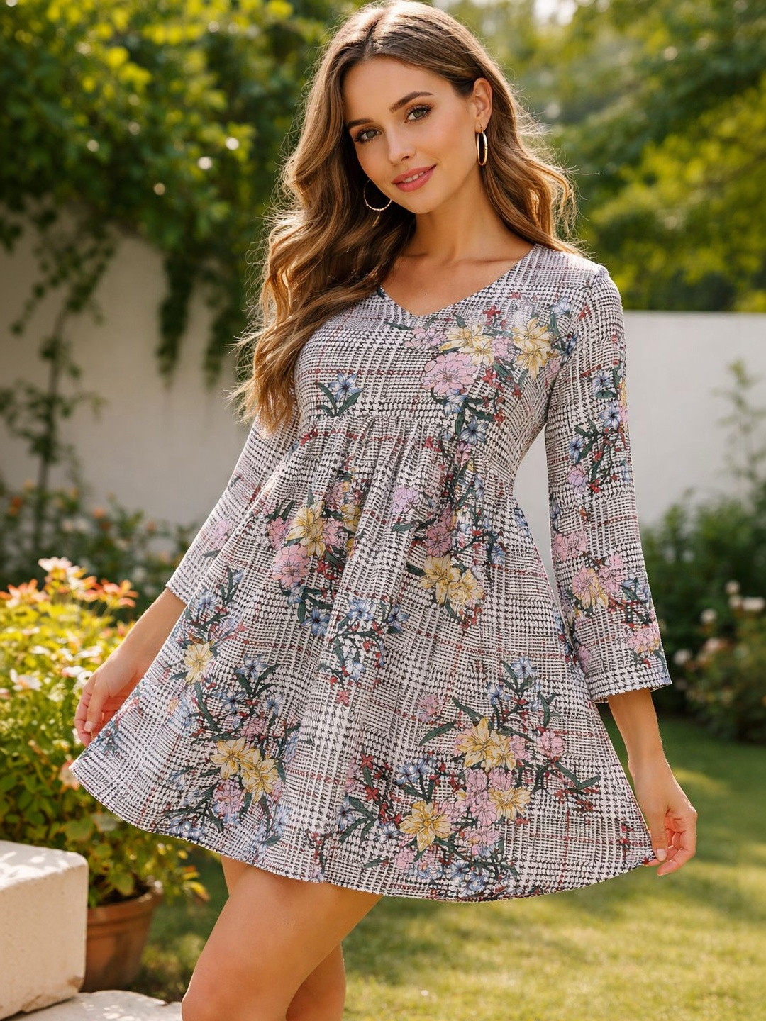 ZARISTAA Floral Print Georgette A-Line Dress