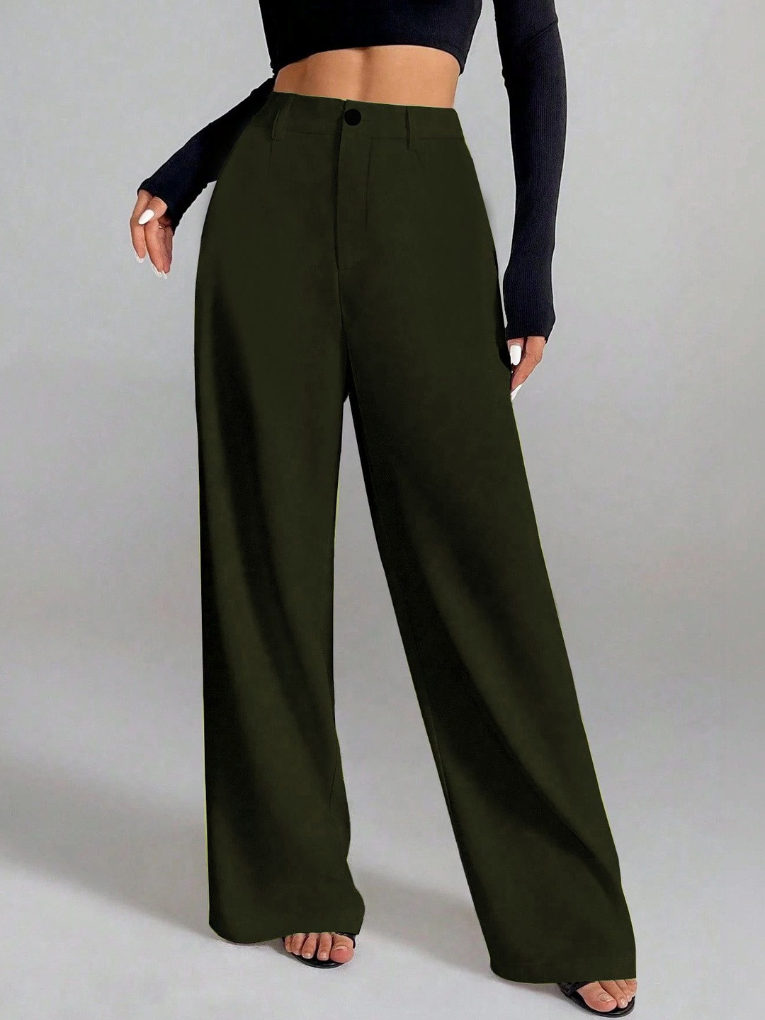 CREZYVEZY Women High-Rise Wrinkle Free Trousers