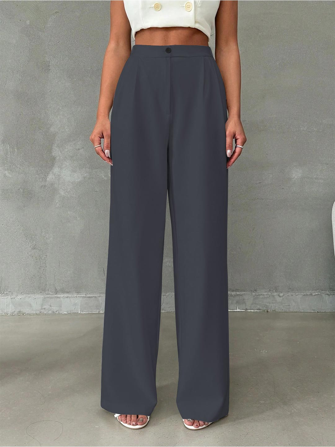 BAESD Women Relaxed Straight Leg High-Rise Flat-Front Trouser