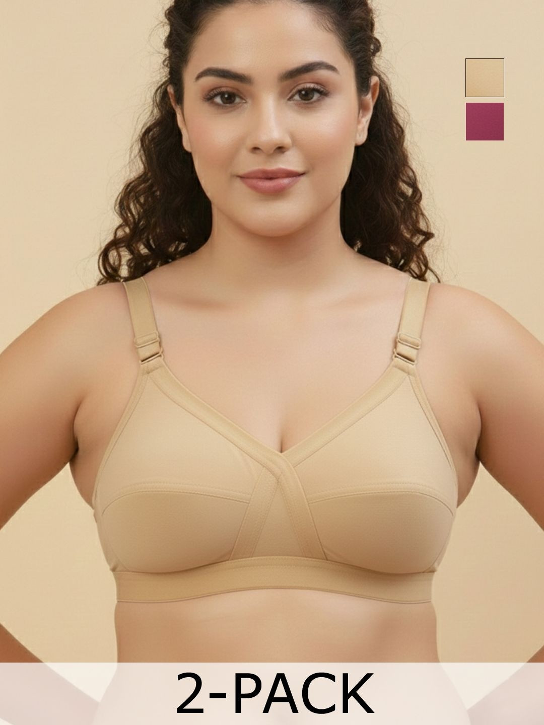 Floret Pack of 2 Solid Full Coverage Wirefree & Non-Padded Cotton Crossfit Everyday Bra