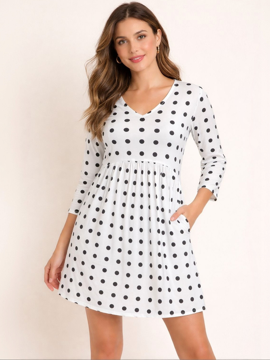 ZARISTAA Polka Dot Print Crepe Fit & Flare Dress
