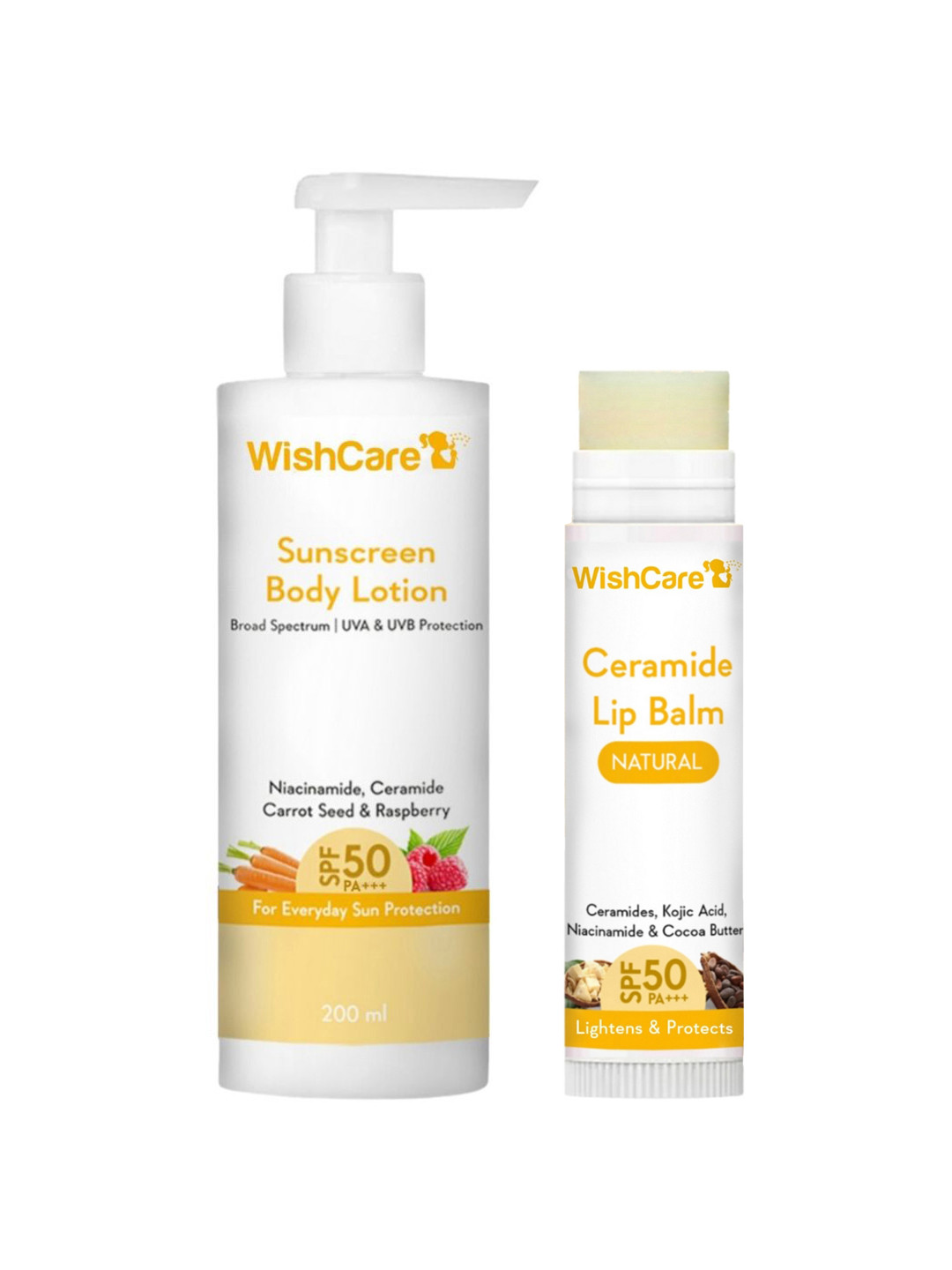WishCare Set of Sunscreen Body Lotion 200ml & Ceramide Tinted Lip Balm 5g
