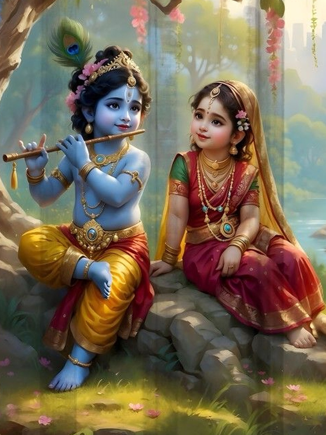 Aura Radha Krishna Printed Door Curtain 7 Feet