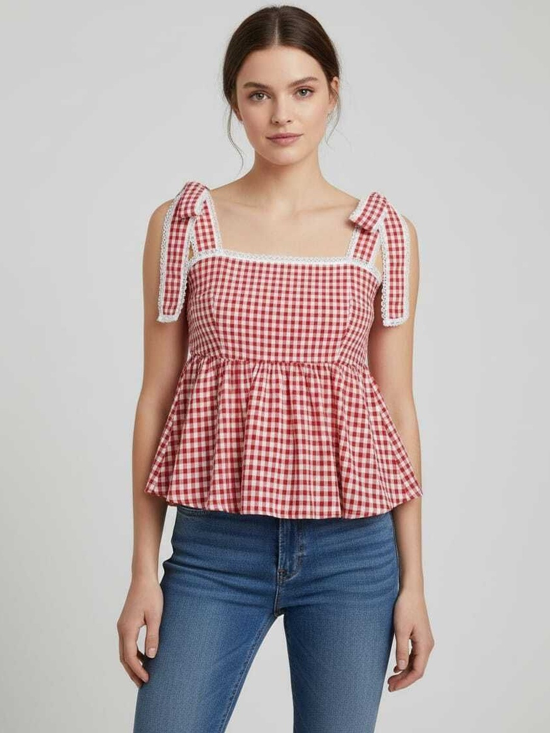 Lush&Loom Lifestyle Checked Peplum Top