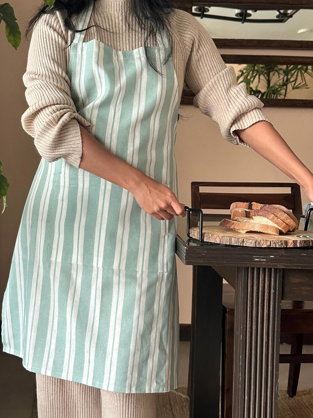 Oak & Lily Green Striped Cotton Aprons
